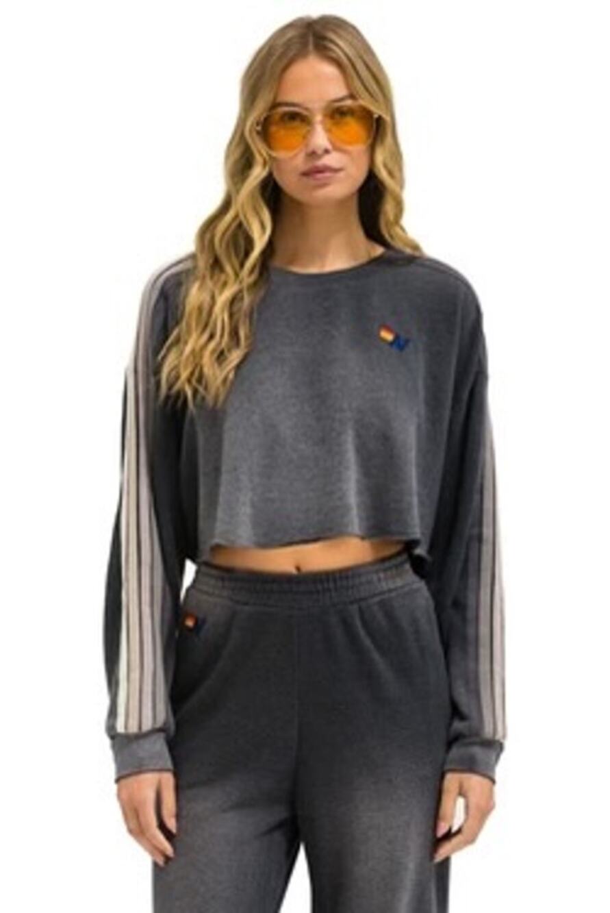 Aviator Nation Classic Stripe Cropped Crew Sweatshirt size small
